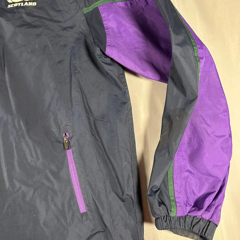 Macron Scotland Rugby Jacket Mens XL Navy Blue Fleece Lined Windbreaker